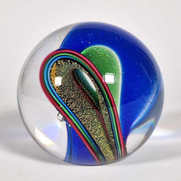 Glass Eye Studio Dichroic Infinity Paperweight Glitter Rainbow Seattle 3 inch - Picture 8 of 12
